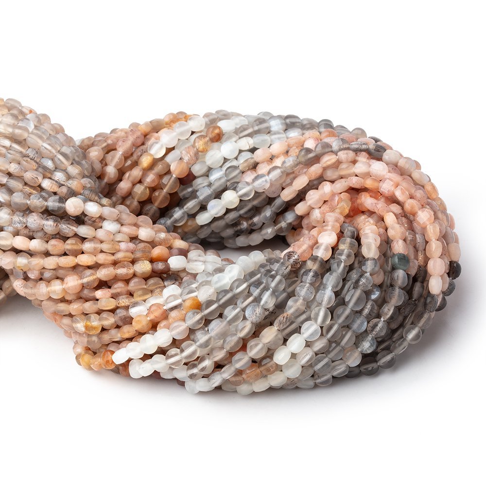 4mm Sunstone and Moonstone Faceted Coins 12.5 inch 84 Beads (ONLINE ORDER ONLY)