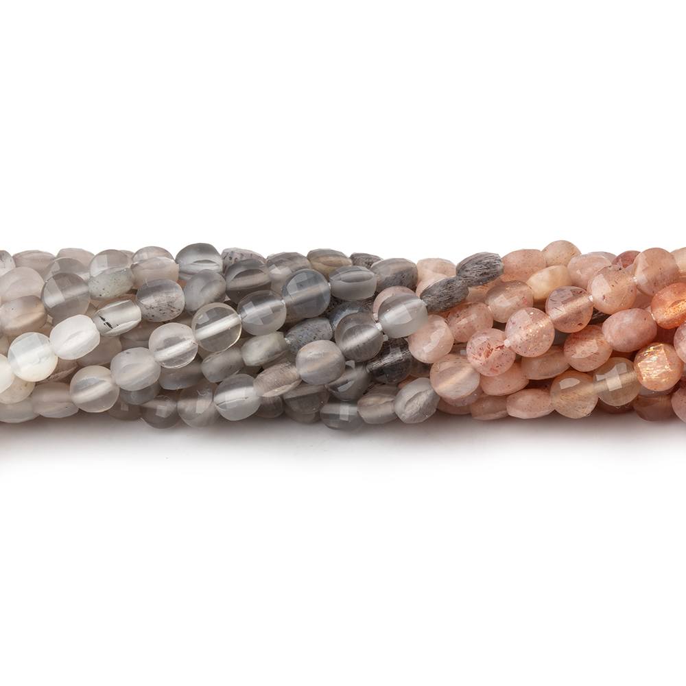 4mm Sunstone and Moonstone Faceted Coins 12.5 inch 84 Beads (ONLINE ORDER ONLY)