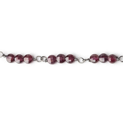 4mm Garnet faceted coin Trio Black Gold Chain by the foot 54 beads per length (ONLINE ORDER ONLY)