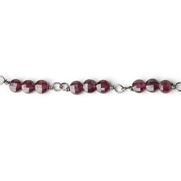 4mm Garnet faceted coin Trio Black Gold Chain by the foot 54 beads per length (ONLINE ORDER ONLY)