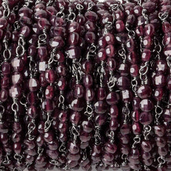 4mm Garnet faceted coin Trio Black Gold Chain by the foot 54 beads per length (ONLINE ORDER ONLY)