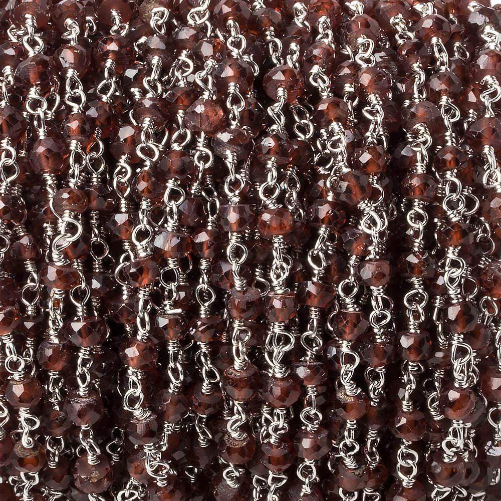 4mm Garnet faceted rondelle Silver plated Chain by the foot 39 beads (ONLINE ORDER ONLY)