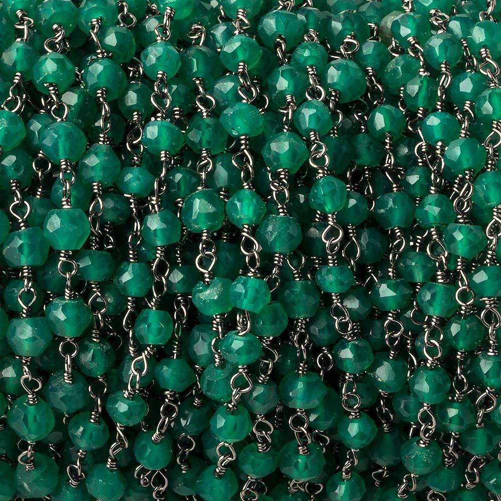 4mm Green Onyx faceted rondelle Black Gold plated Chain by the foot 33 beads (ONLINE ORDER ONLY)