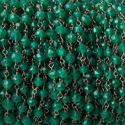 4mm Green Onyx faceted rondelle Black Gold plated Chain by the foot 33 beads (ONLINE ORDER ONLY)