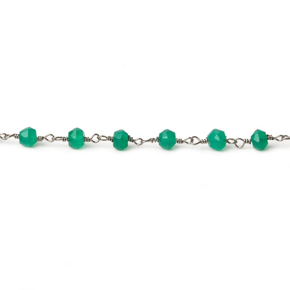 4mm Green Onyx faceted rondelle Black Gold plated Chain by the foot 33 beads (ONLINE ORDER ONLY)