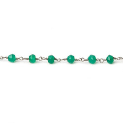4mm Green Onyx faceted rondelle Black Gold plated Chain by the foot 33 beads (ONLINE ORDER ONLY)