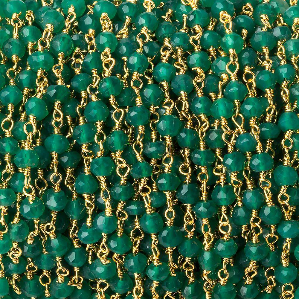 4mm Green Onyx faceted rondelle Gold plated Chain by the foot 33 beads (ONLINE ORDER ONLY)