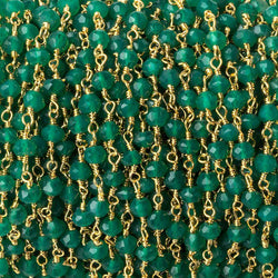 4mm Green Onyx faceted rondelle Gold plated Chain by the foot 33 beads (ONLINE ORDER ONLY)