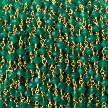 4mm Green Onyx faceted rondelle Gold plated Chain by the foot 33 beads (ONLINE ORDER ONLY)