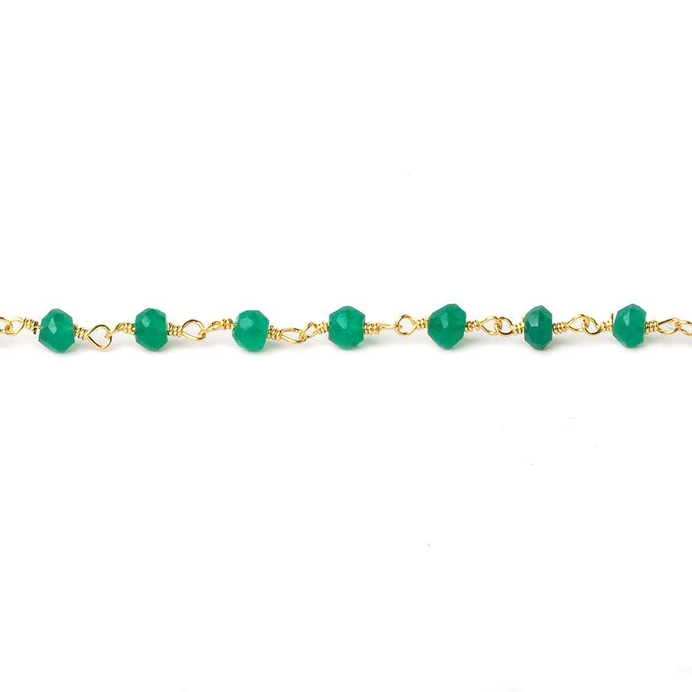 4mm Green Onyx faceted rondelle Gold plated Chain by the foot 33 beads (ONLINE ORDER ONLY)