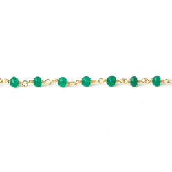 4mm Green Onyx faceted rondelle Gold plated Chain by the foot 33 beads (ONLINE ORDER ONLY)