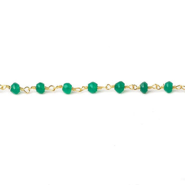 4mm Green Onyx faceted rondelle Gold plated Chain by the foot 33 beads (ONLINE ORDER ONLY)