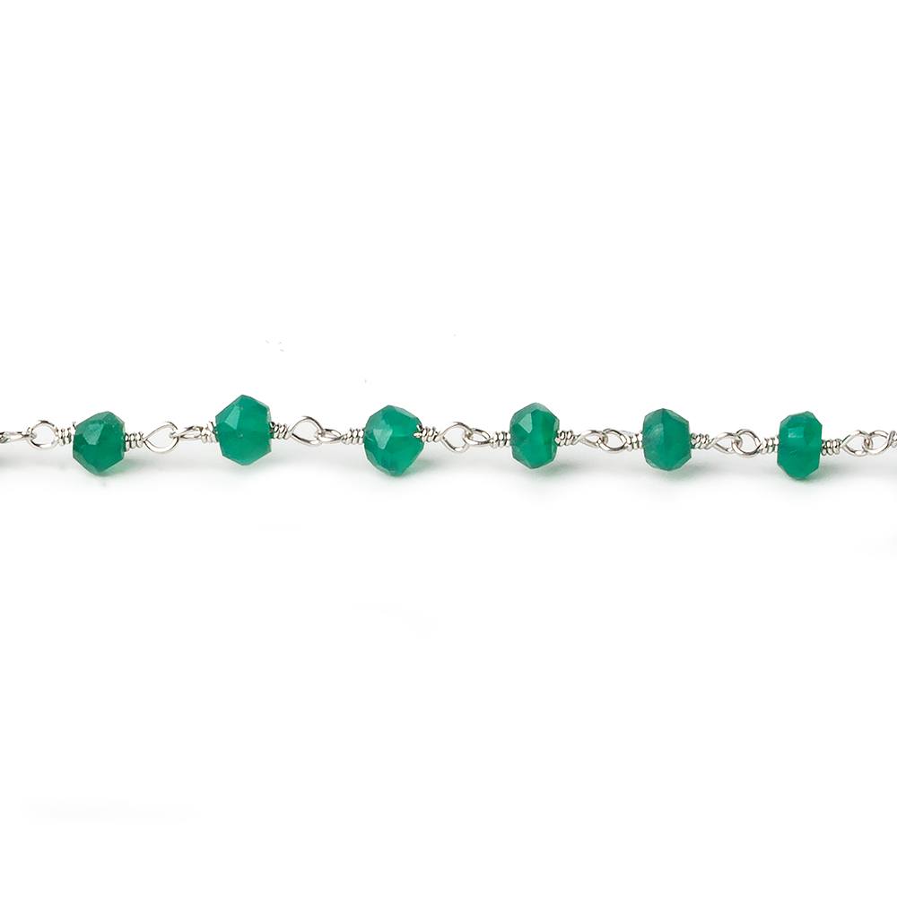 4mm Green Onyx faceted rondelle Silver plated Chain by the foot 33 beads (ONLINE ORDER ONLY)