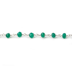 4mm Green Onyx faceted rondelle Silver plated Chain by the foot 33 beads (ONLINE ORDER ONLY)
