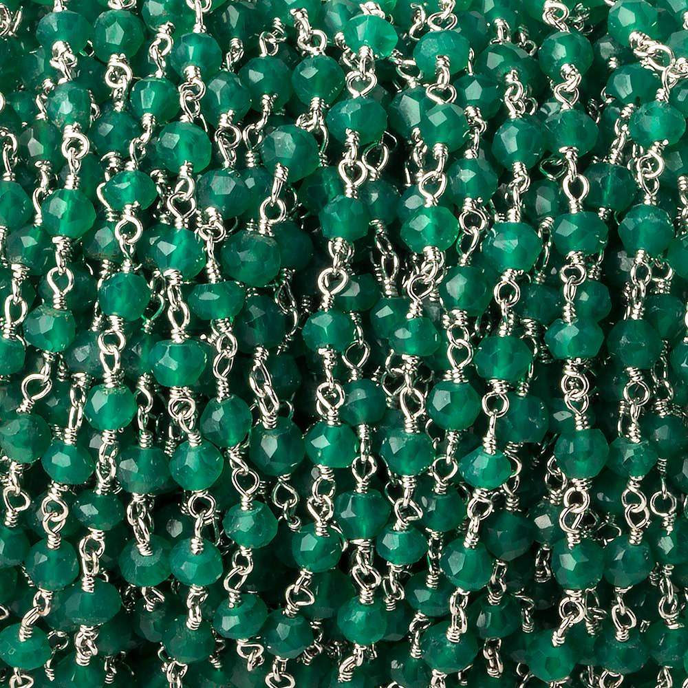 4mm Green Onyx faceted rondelle Silver plated Chain by the foot 33 beads (ONLINE ORDER ONLY)