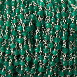 4mm Green Onyx faceted rondelle Silver plated Chain by the foot 33 beads (ONLINE ORDER ONLY)