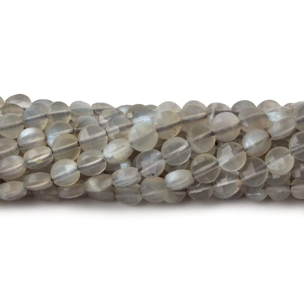 4mm Grey Moonstone checkerboard calibrated faceted coins 12.5 inch 85 beads AAA (ONLINE ORDER ONLY)