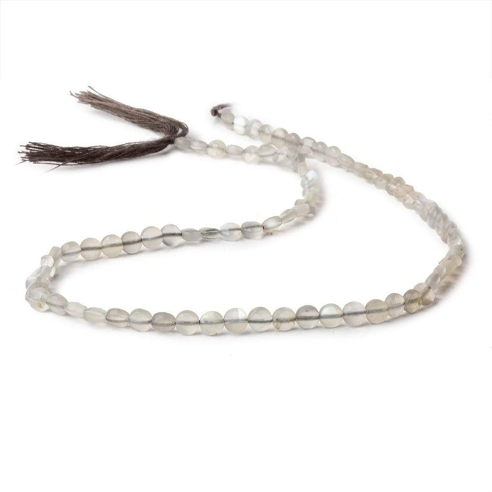 4mm Grey Moonstone checkerboard calibrated faceted coins 12.5 inch 85 beads AAA (ONLINE ORDER ONLY)