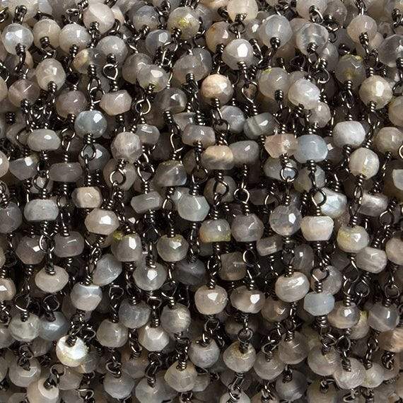 4mm Grey Moonstone faceted rondelle Black Gold Chain by the foot 34 pieces (ONLINE ORDER ONLY)