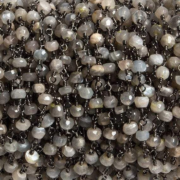 4mm Grey Moonstone faceted rondelle Black Gold Chain by the foot 34 pieces (ONLINE ORDER ONLY)