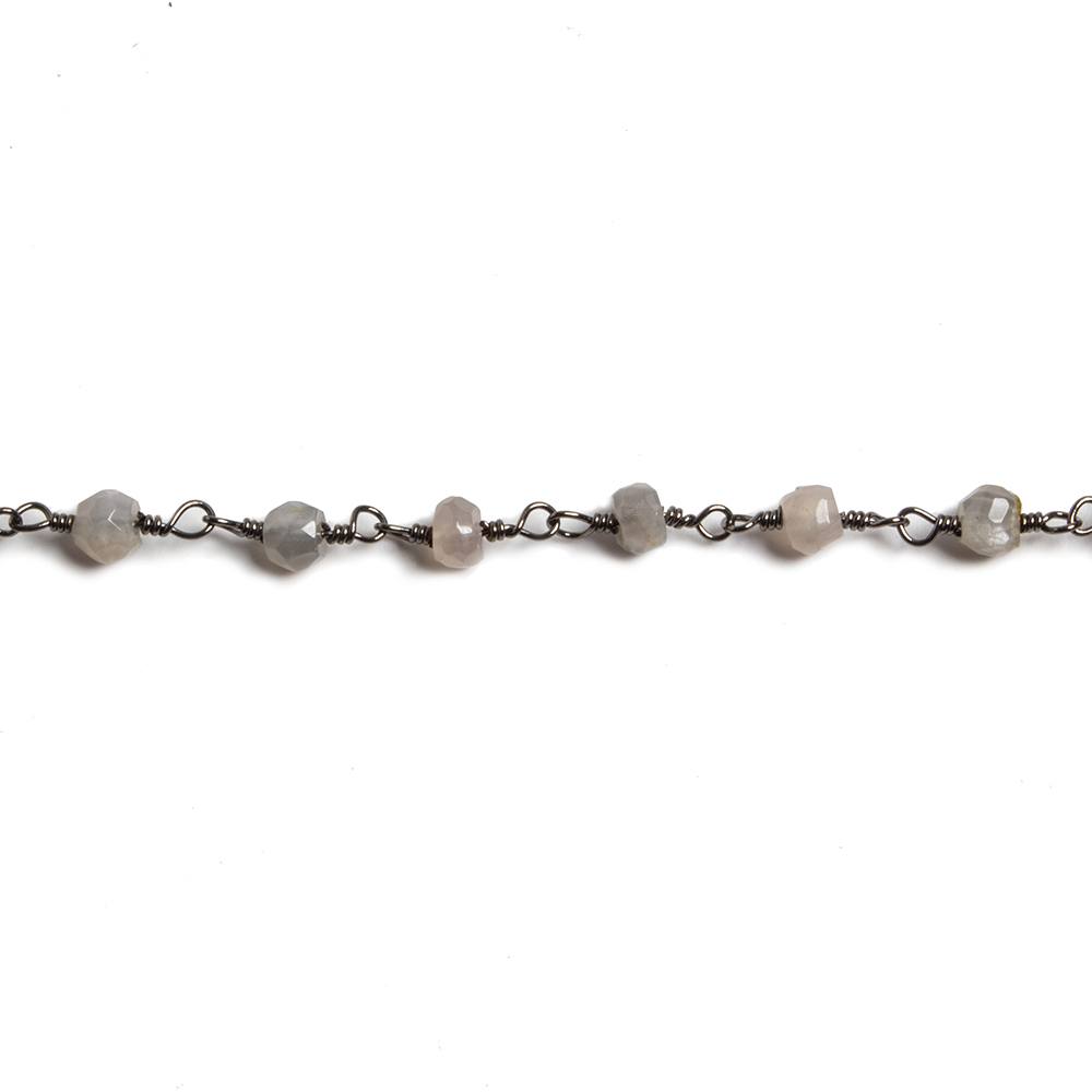 4mm Grey Moonstone faceted rondelle Black Gold Chain by the foot 34 pieces (ONLINE ORDER ONLY)