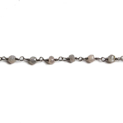4mm Grey Moonstone faceted rondelle Black Gold Chain by the foot 34 pieces (ONLINE ORDER ONLY)