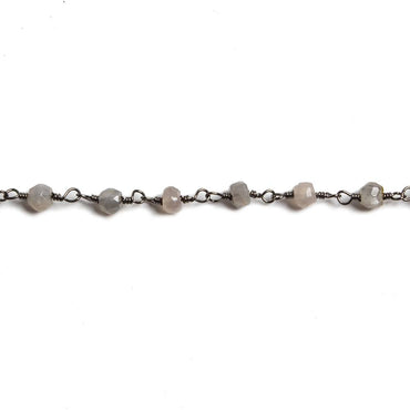 4mm Grey Moonstone faceted rondelle Black Gold Chain by the foot 34 pieces (ONLINE ORDER ONLY)