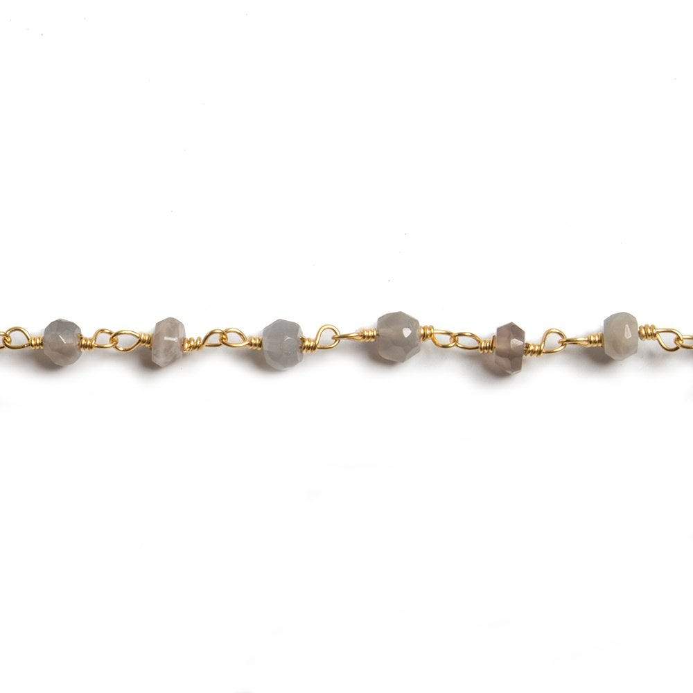4mm Grey Moonstone faceted rondelle Gold Chain by the foot 34 pieces (ONLINE ORDER ONLY)