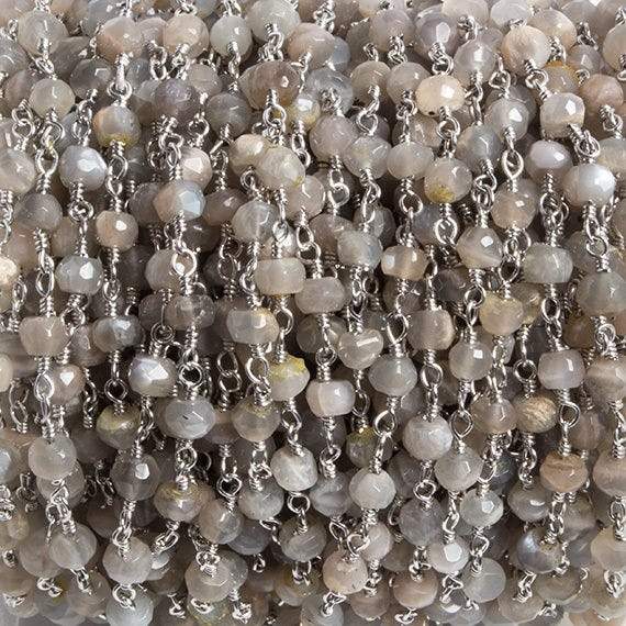 4mm Grey Moonstone faceted rondelle Silver Chain by the foot 34 pieces (ONLINE ORDER ONLY)
