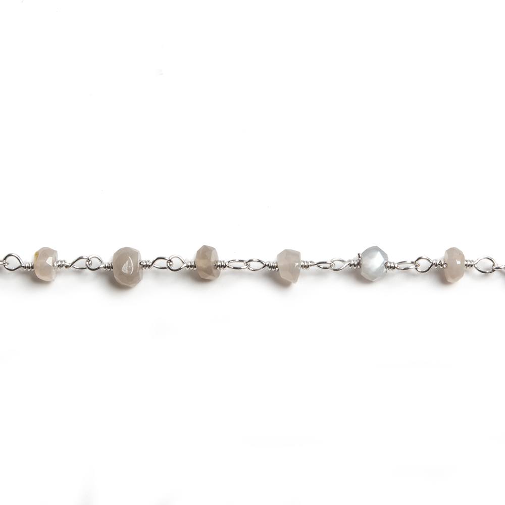 4mm Grey Moonstone faceted rondelle Silver Chain by the foot 34 pieces (ONLINE ORDER ONLY)