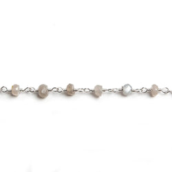 4mm Grey Moonstone faceted rondelle Silver Chain by the foot 34 pieces (ONLINE ORDER ONLY)