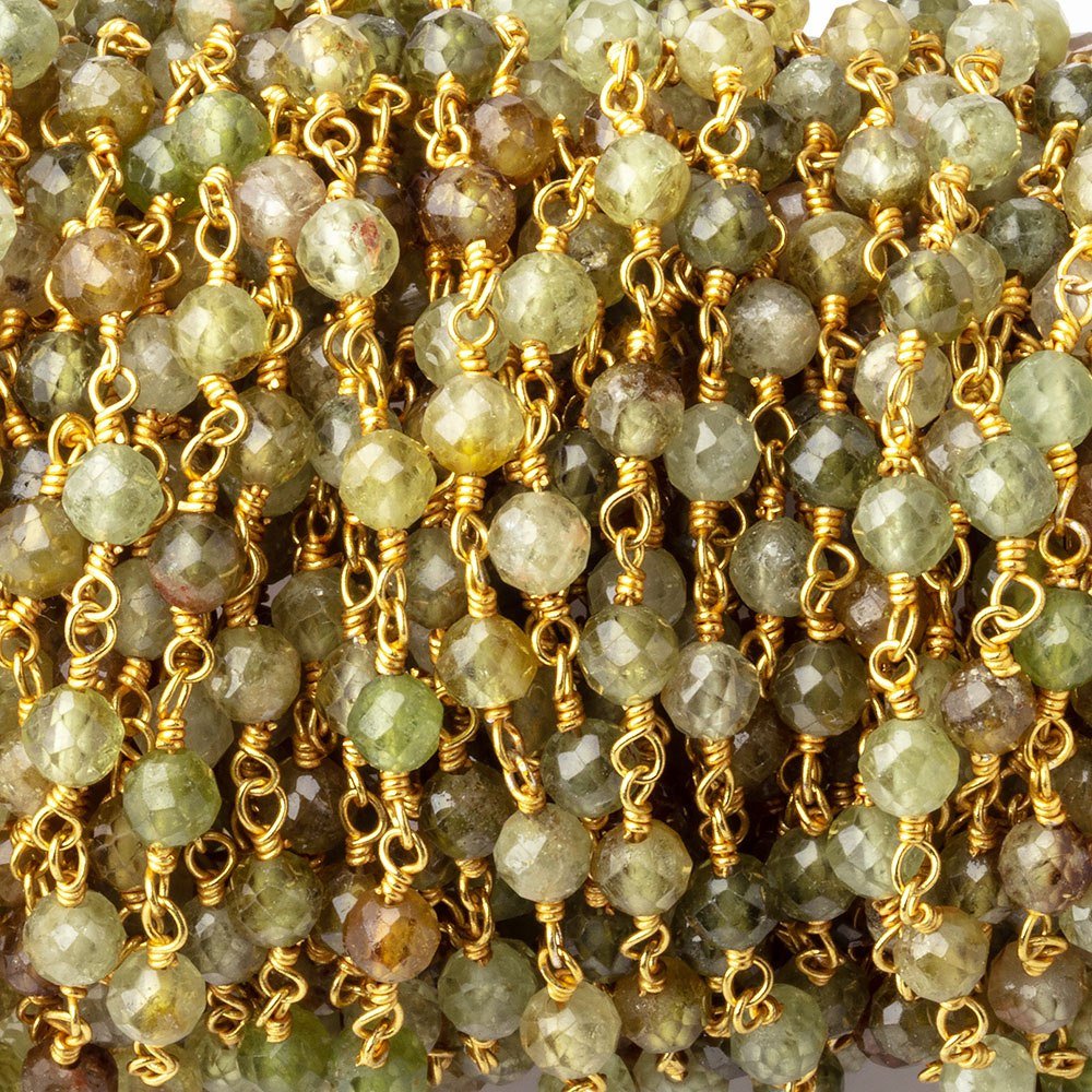 4mm Grossular Garnet Micro Faceted Rounds on Gold Plated Chain (ONLINE ORDER ONLY)