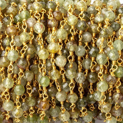 4mm Grossular Garnet Micro Faceted Rounds on Gold Plated Chain (ONLINE ORDER ONLY)