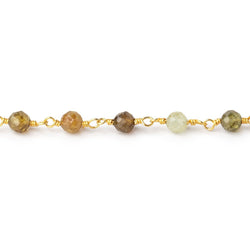 4mm Grossular Garnet Micro Faceted Rounds on Gold Plated Chain (ONLINE ORDER ONLY)