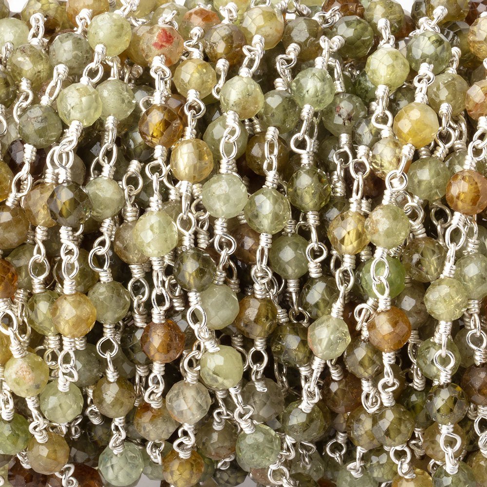 4mm Grossular Garnet Micro Faceted Rounds on Silver Plated Chain (ONLINE ORDER ONLY)