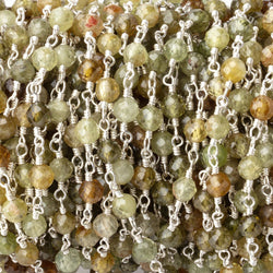 4mm Grossular Garnet Micro Faceted Rounds on Silver Plated Chain (ONLINE ORDER ONLY)