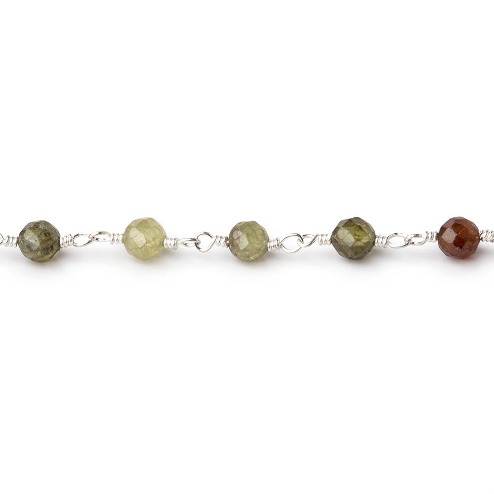 4mm Grossular Garnet Micro Faceted Rounds on Silver Plated Chain (ONLINE ORDER ONLY)