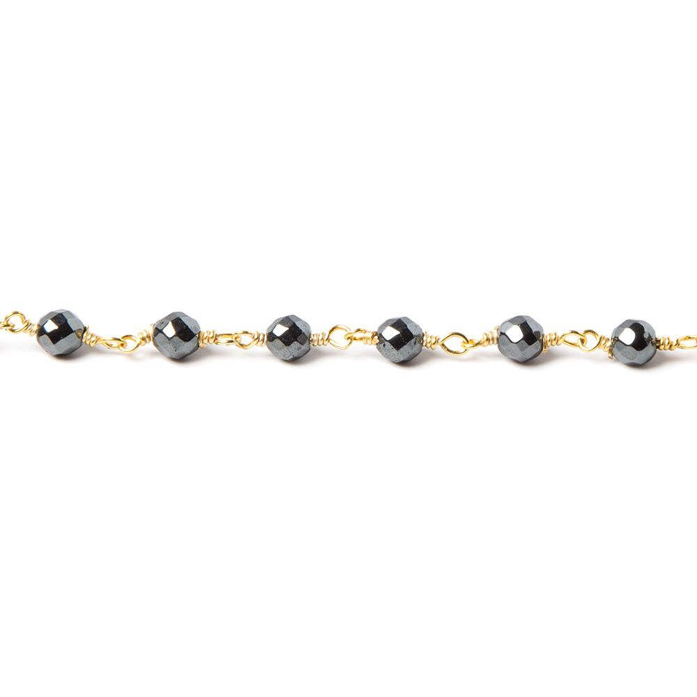 4mm Hematite faceted round Gold Chain by the foot 31 pcs (ONLINE ORDER ONLY)