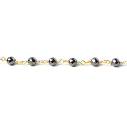 4mm Hematite faceted round Gold Chain by the foot 31 pcs (ONLINE ORDER ONLY)