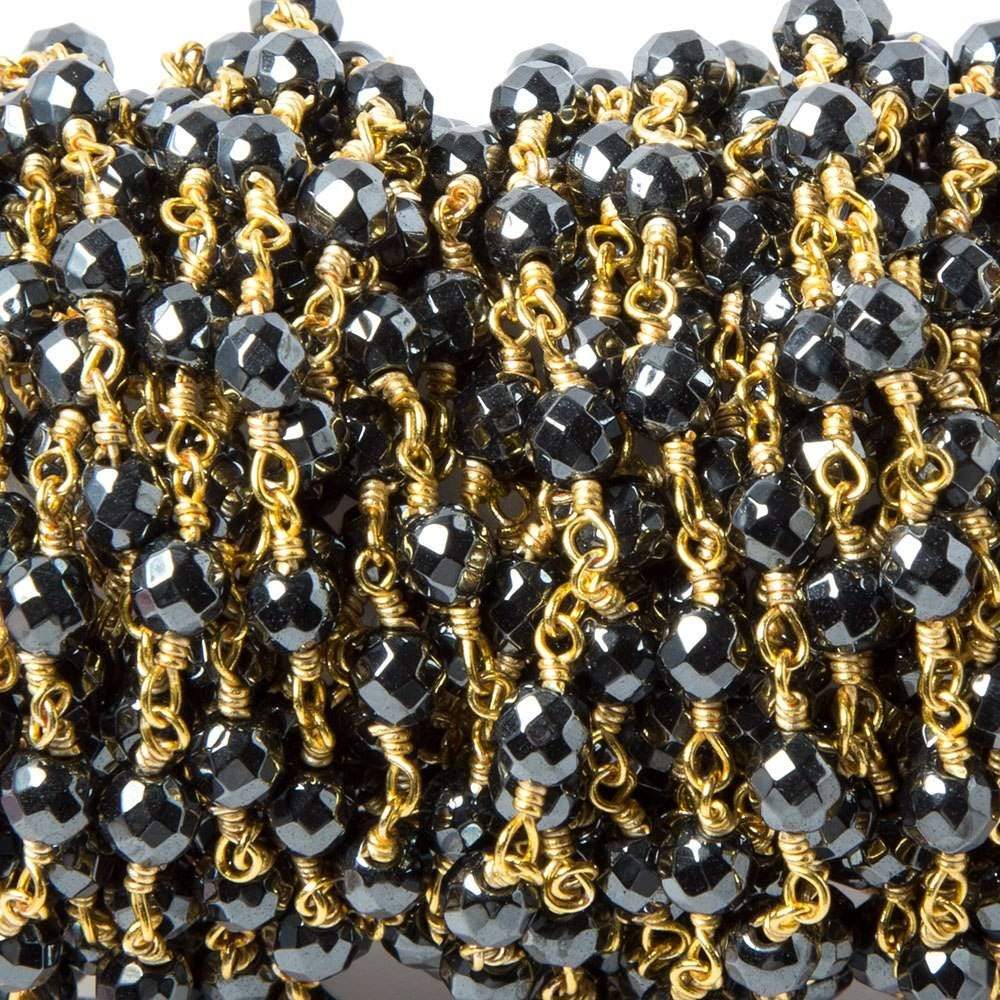 4mm Hematite faceted round Gold Chain by the foot 31 pcs (ONLINE ORDER ONLY)