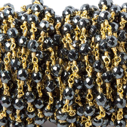 4mm Hematite faceted round Gold Chain by the foot 31 pcs (ONLINE ORDER ONLY)