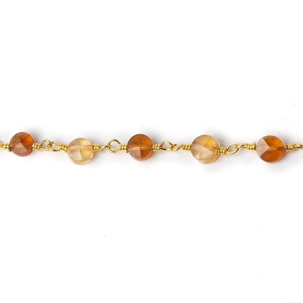 4mm Hessonite Garnet faceted coin Gold Chain by the foot 28 beads (ONLINE ORDER ONLY)