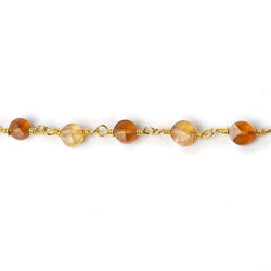 4mm Hessonite Garnet faceted coin Gold Chain by the foot 28 beads (ONLINE ORDER ONLY)