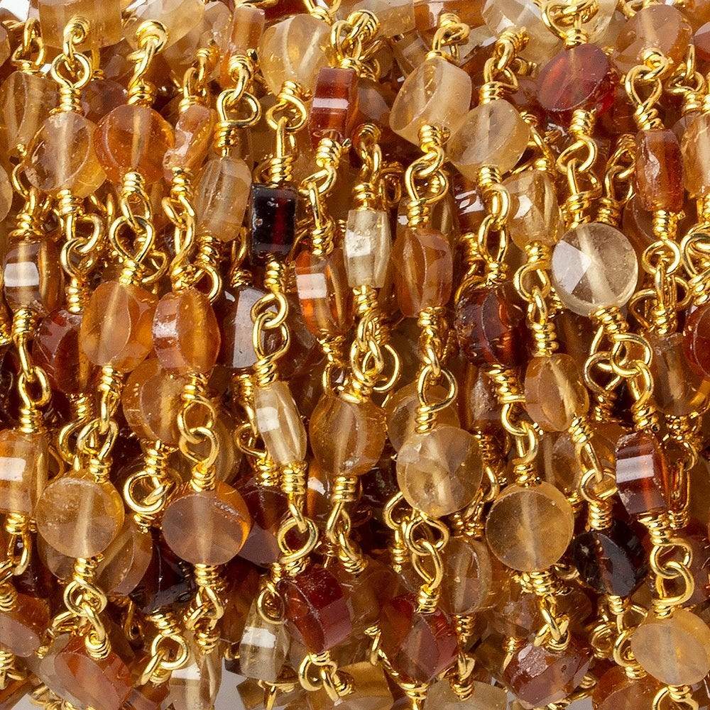 4mm Hessonite Garnet faceted coin Gold Chain by the foot 28 beads (ONLINE ORDER ONLY)