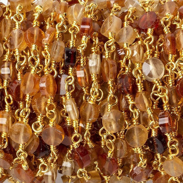 4mm Hessonite Garnet faceted coin Gold Chain by the foot 28 beads (ONLINE ORDER ONLY)
