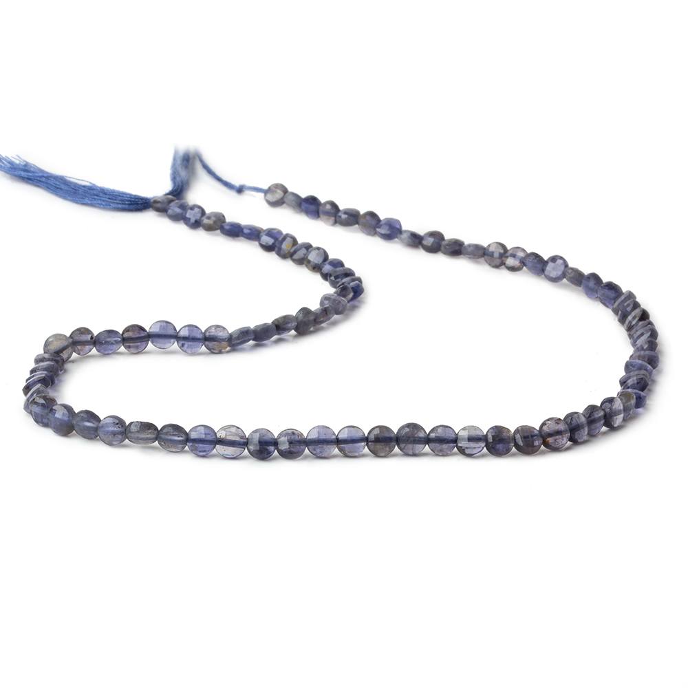 4mm Iolite checkerboard calibrated faceted coins 12.5 inch 85 beads AAA (ONLINE ORDER ONLY)