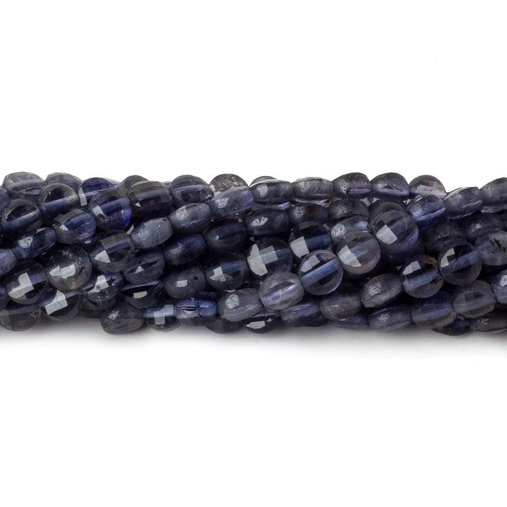 4mm Iolite checkerboard calibrated faceted coins 12.5 inch 85 beads AAA (ONLINE ORDER ONLY)