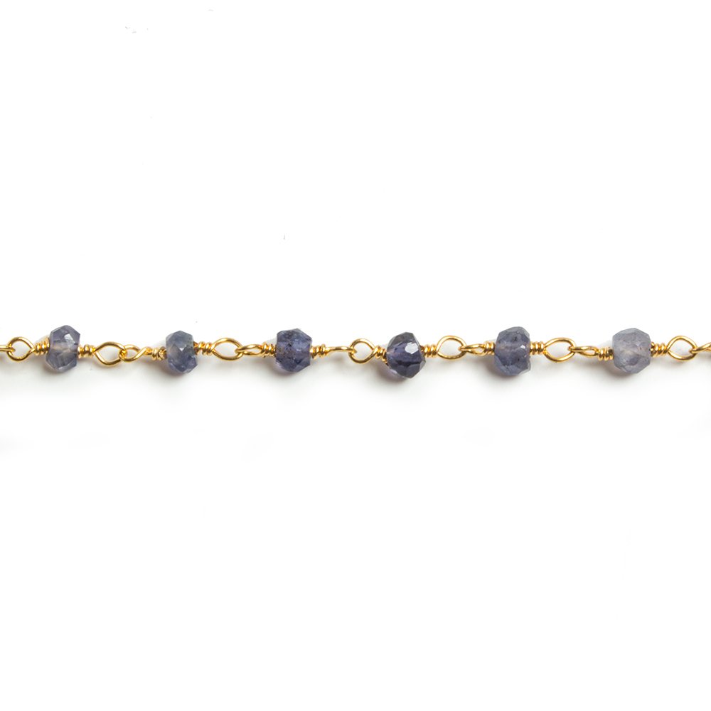 4mm Iolite faceted rondelle Gold Chain by the foot 34 pieces (ONLINE ORDER ONLY)