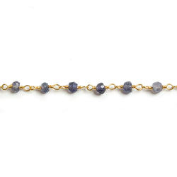 4mm Iolite faceted rondelle Gold Chain by the foot 34 pieces (ONLINE ORDER ONLY)