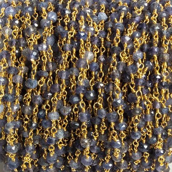 4mm Iolite faceted rondelle Gold Chain by the foot 34 pieces (ONLINE ORDER ONLY)